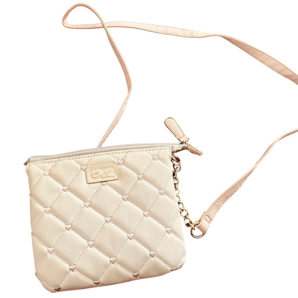 Luv Betsey Johnson Quilted Heart Small Crossbody Bag in Beige